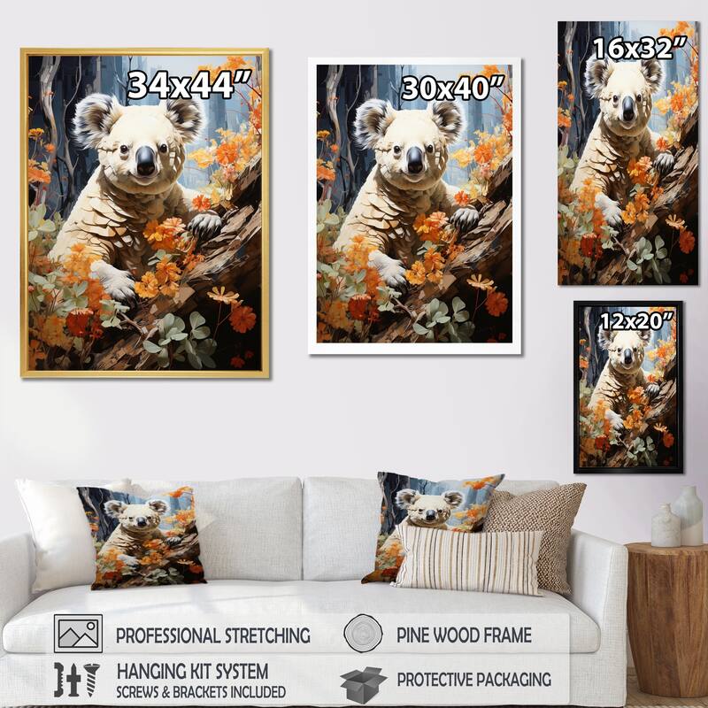 Designart "Koala Koalas Serenity Pastoral I" Animals Koala Framed Canvas Wall Art Bed Bath